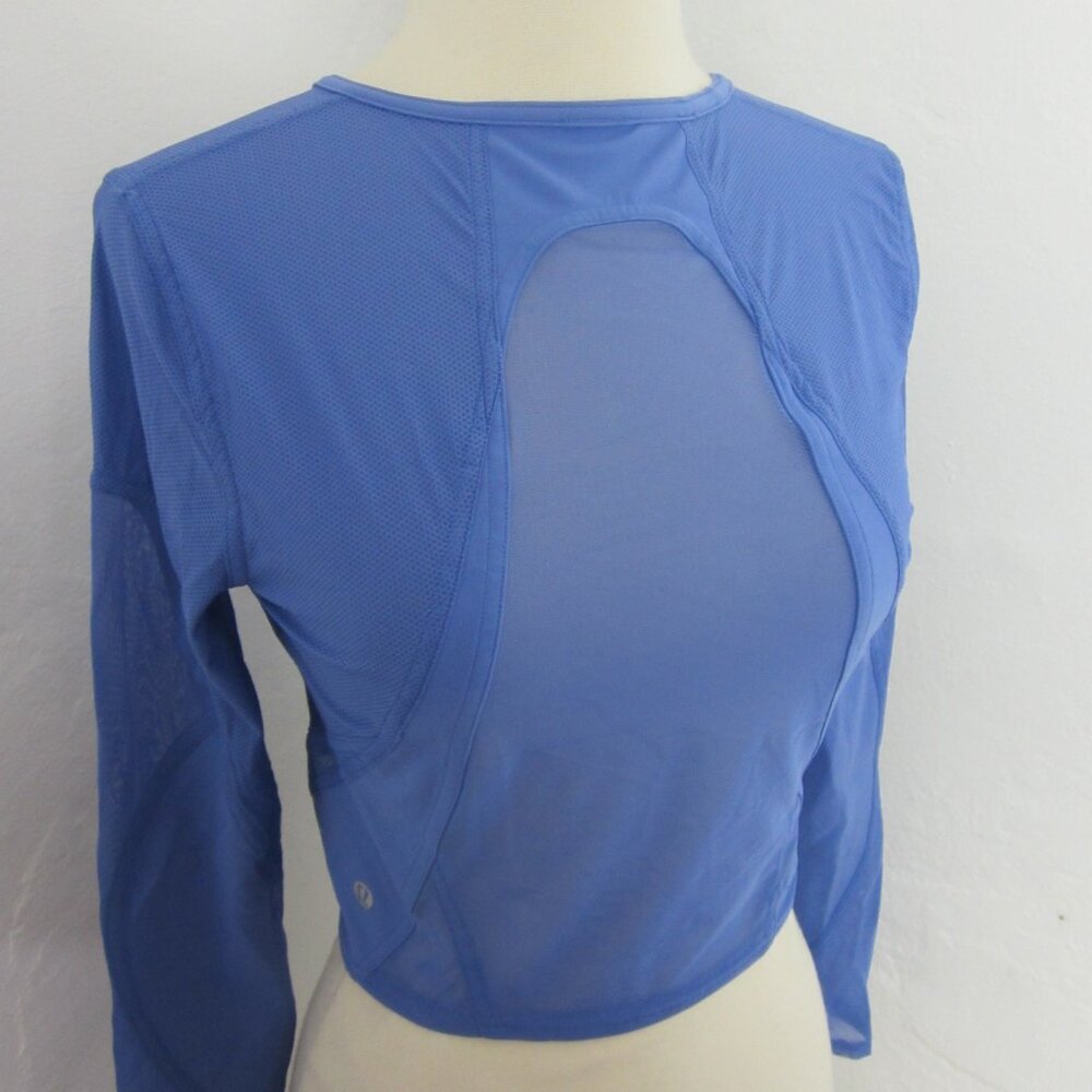 Lululemon Crop Top S Wild Indigo Long Sleeve Mesh Panelled Training Athletic